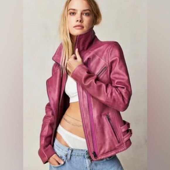 Free People x We The Free Cora classic silhouette Leather Jacket / size L - Picture 1 of 8